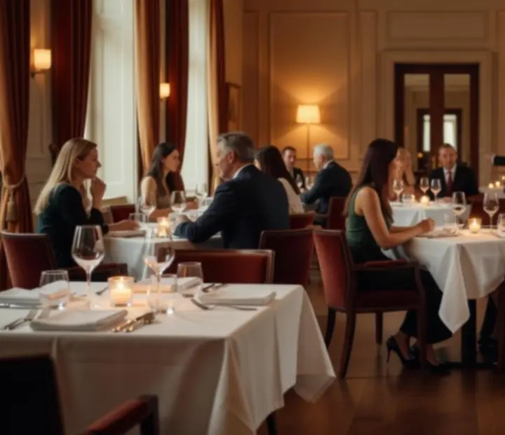 Elegáns, gyertyafényes éttermi belső Budapest Helyek prémium étteremben.